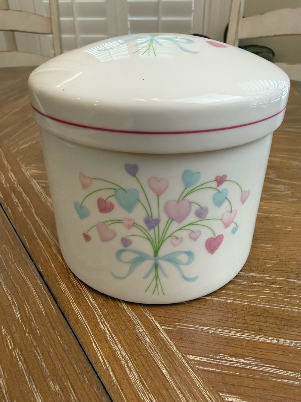 Vintage FTDA Pastel Heart Bouquet Canister/ Trinket Jar 1987 80's Deco